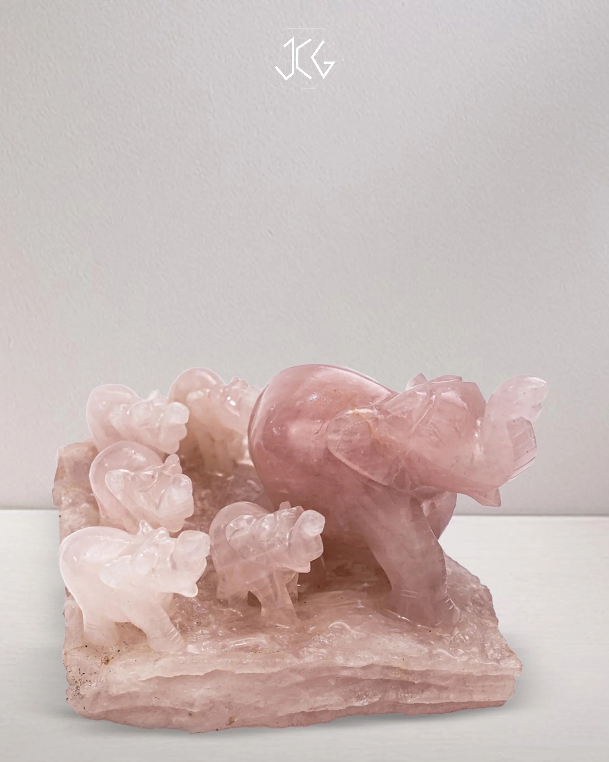 Rose Quartz Elephant Family Jaipur Crystal Gems